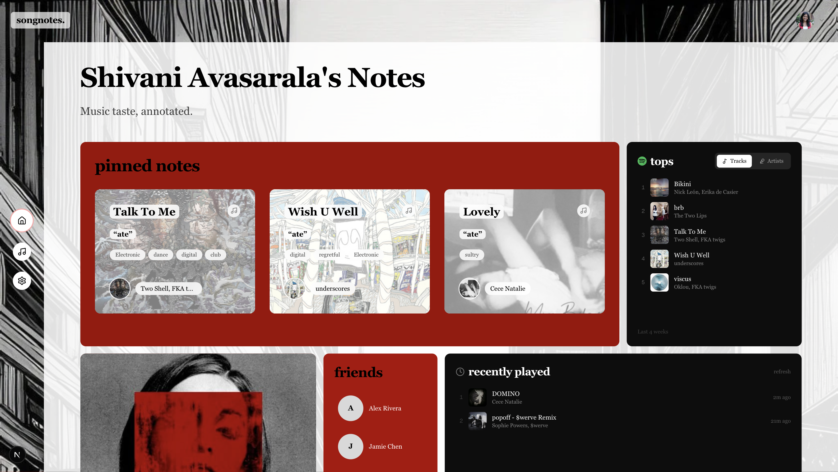SongNotes profile page